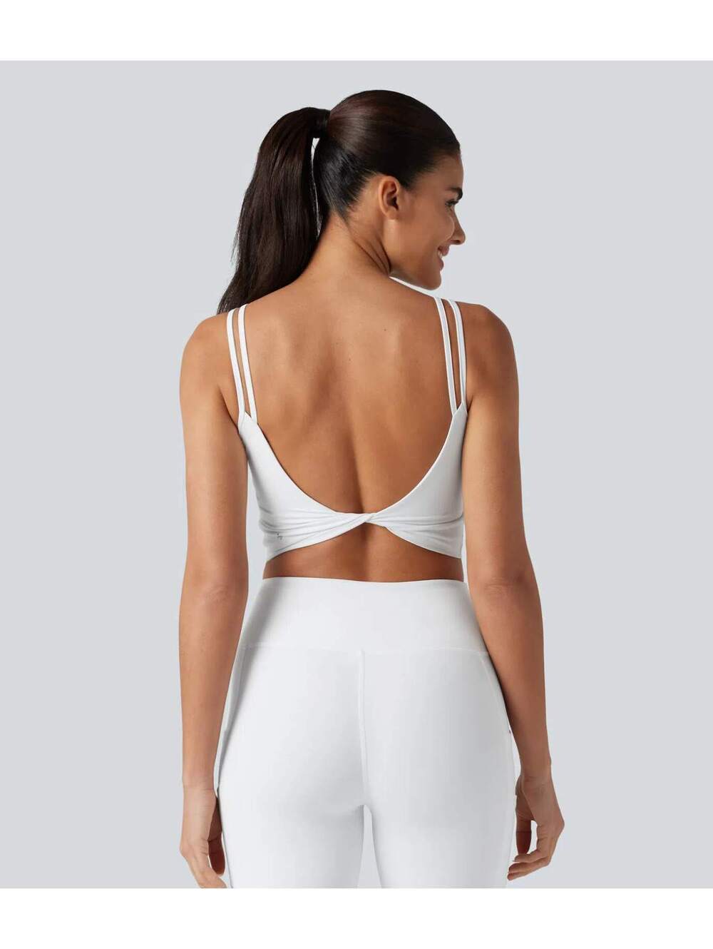 Halara UltraSculpt Double Straps Twisted Backless Cropped Tank Top White Size S